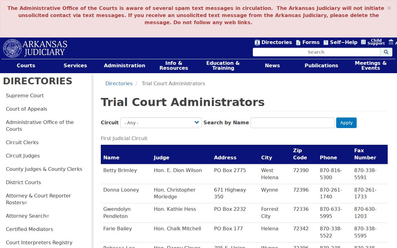 Trial court administrators who confirm Greene County court calendar settings
