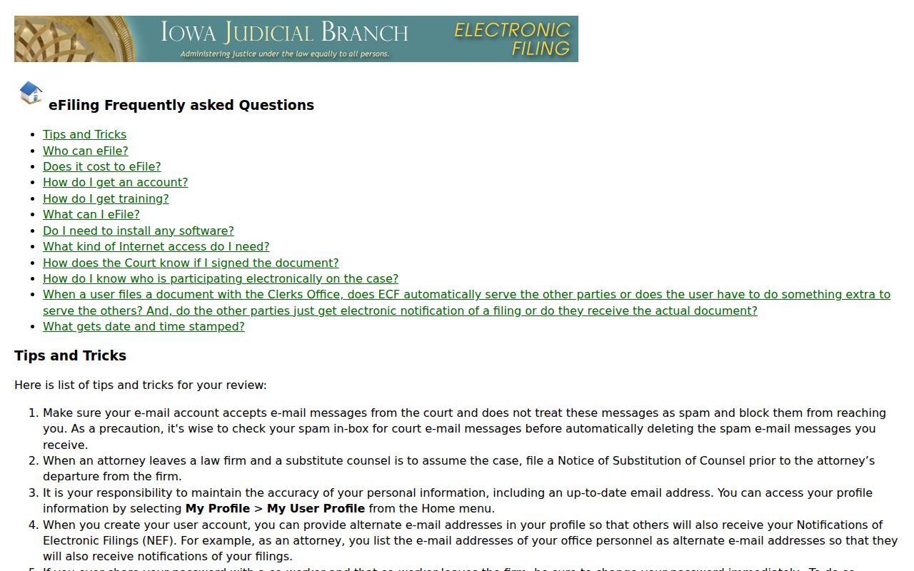 eFlex access rules for Greene County civil court dockets