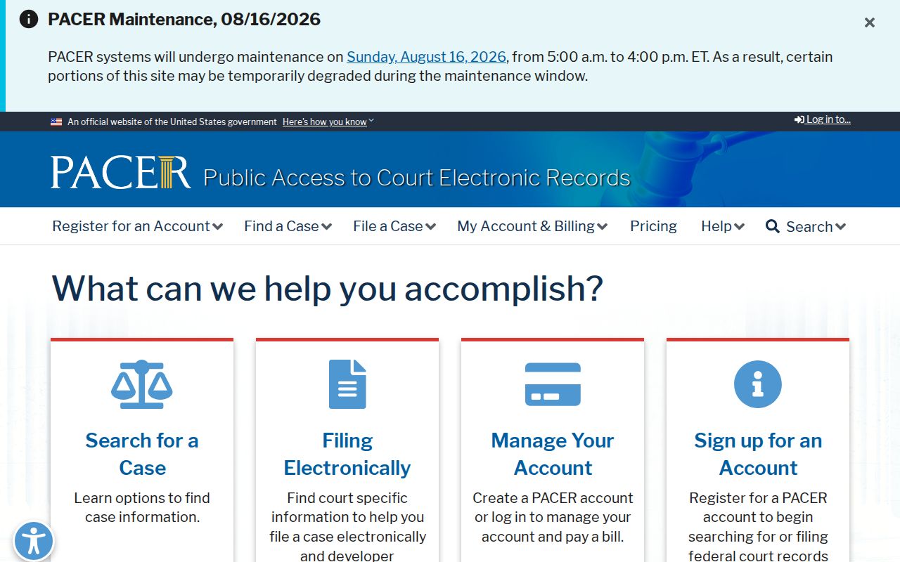 Lafe federal court docket access for Greene County through PACER