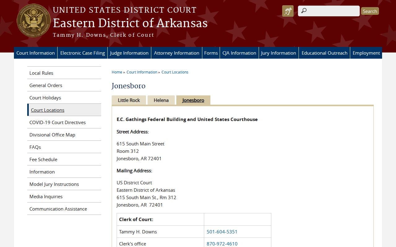 Federal court docket office serving Paragould in Greene County