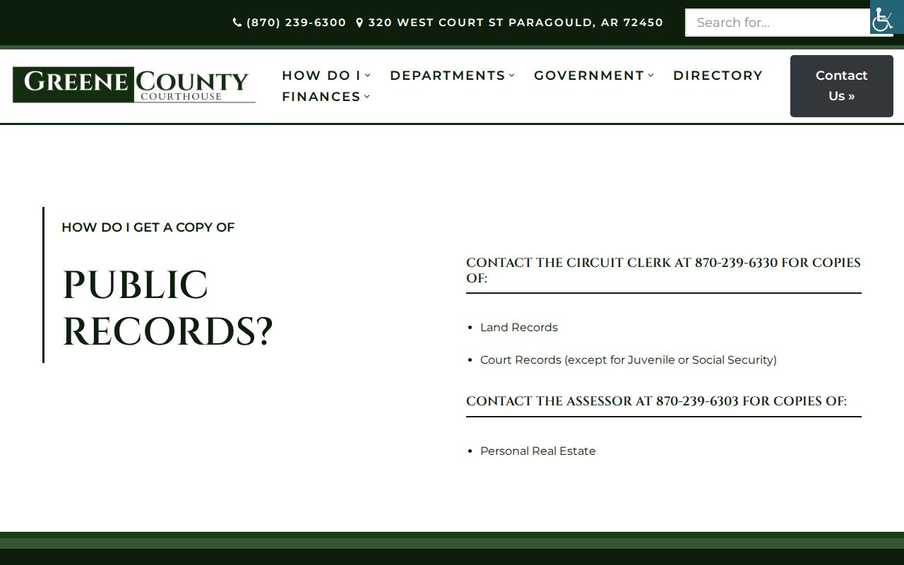 Greene County court records request routing page