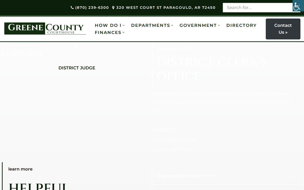 Greene County traffic court records and District Court clerk information